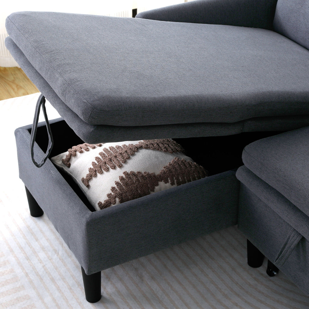 Reversible Chaise Sleeper Sectional Sofa with Storage - Cotton-Linen Upholstery