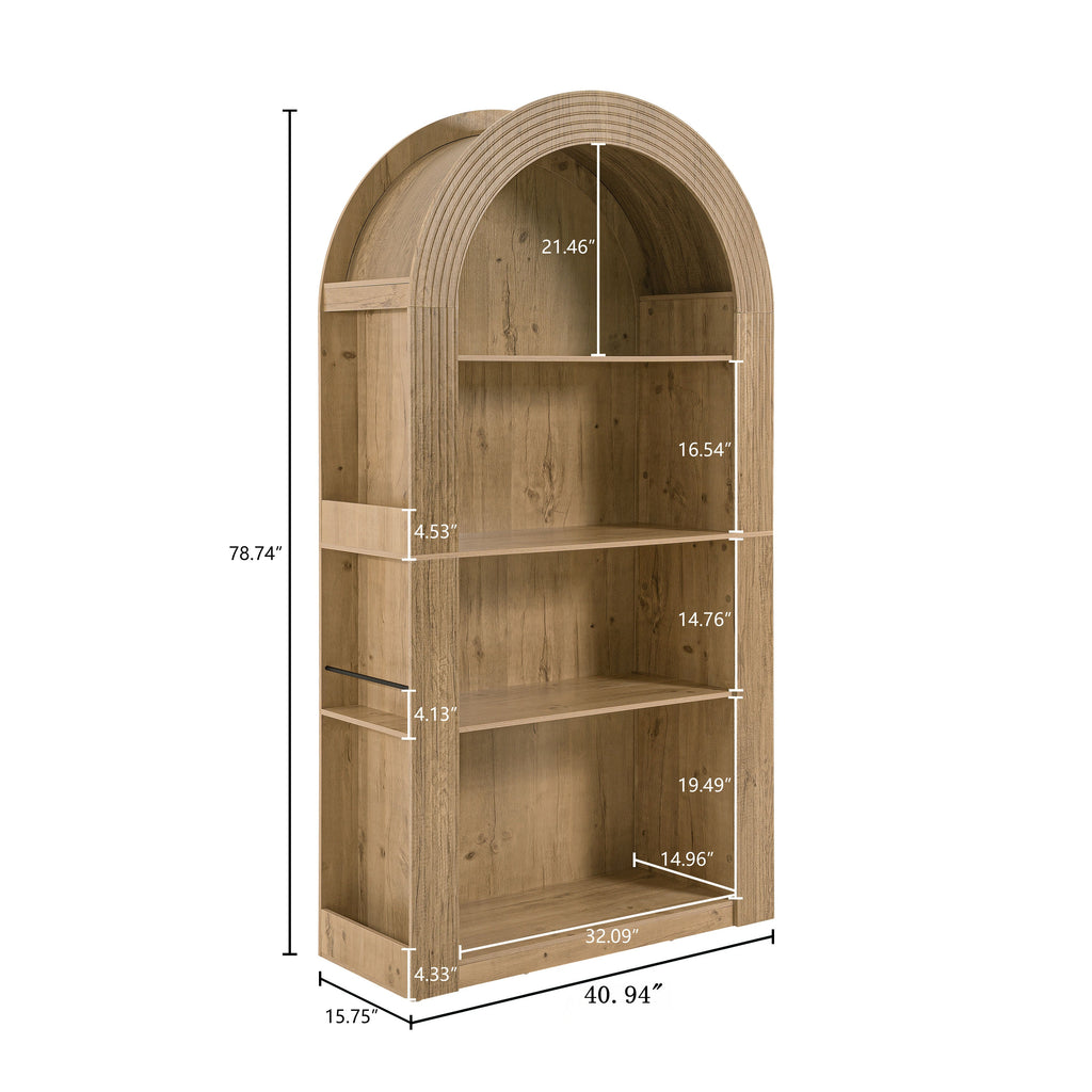 78.74" Tall Arched Bookcase with 4-Tier Shelving - Natural