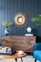 Retro Sunburst Metal Wall Mirror with Decorative Design - Gold