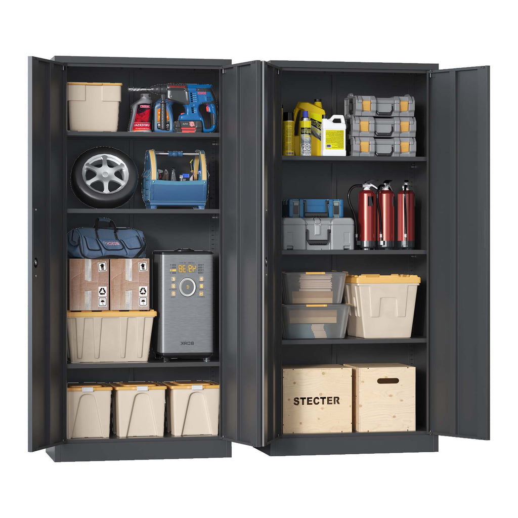 Heavy Metal Garage Storage Cabinet with Locking Doors - Black or White