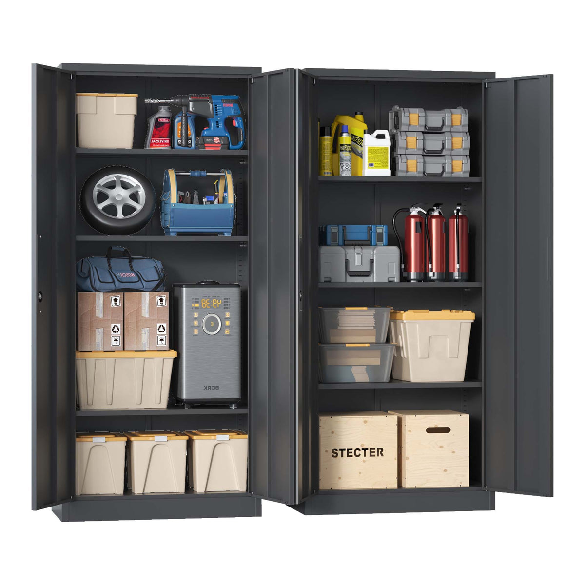 Heavy Metal Garage Storage Cabinet with Locking Doors - Black or White