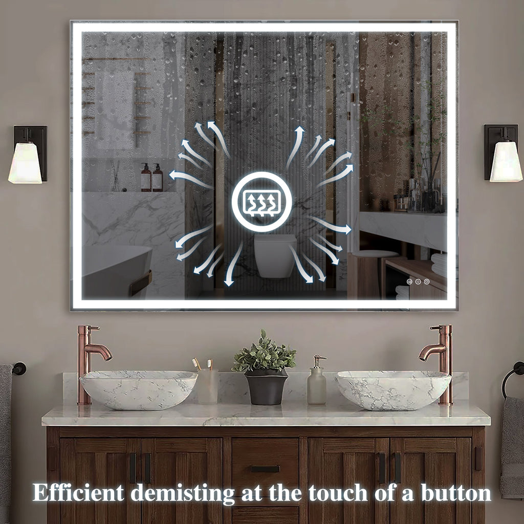 48x36 Inch LED Bathroom Vanity Mirror with Adjustable Lights - Aluminium