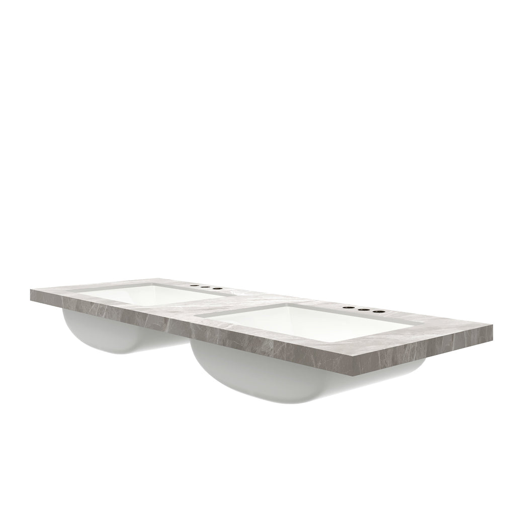 60" Elio Bathroom Undermount Ceramic Sink Vanity Top with Curved Edge - Light Gray