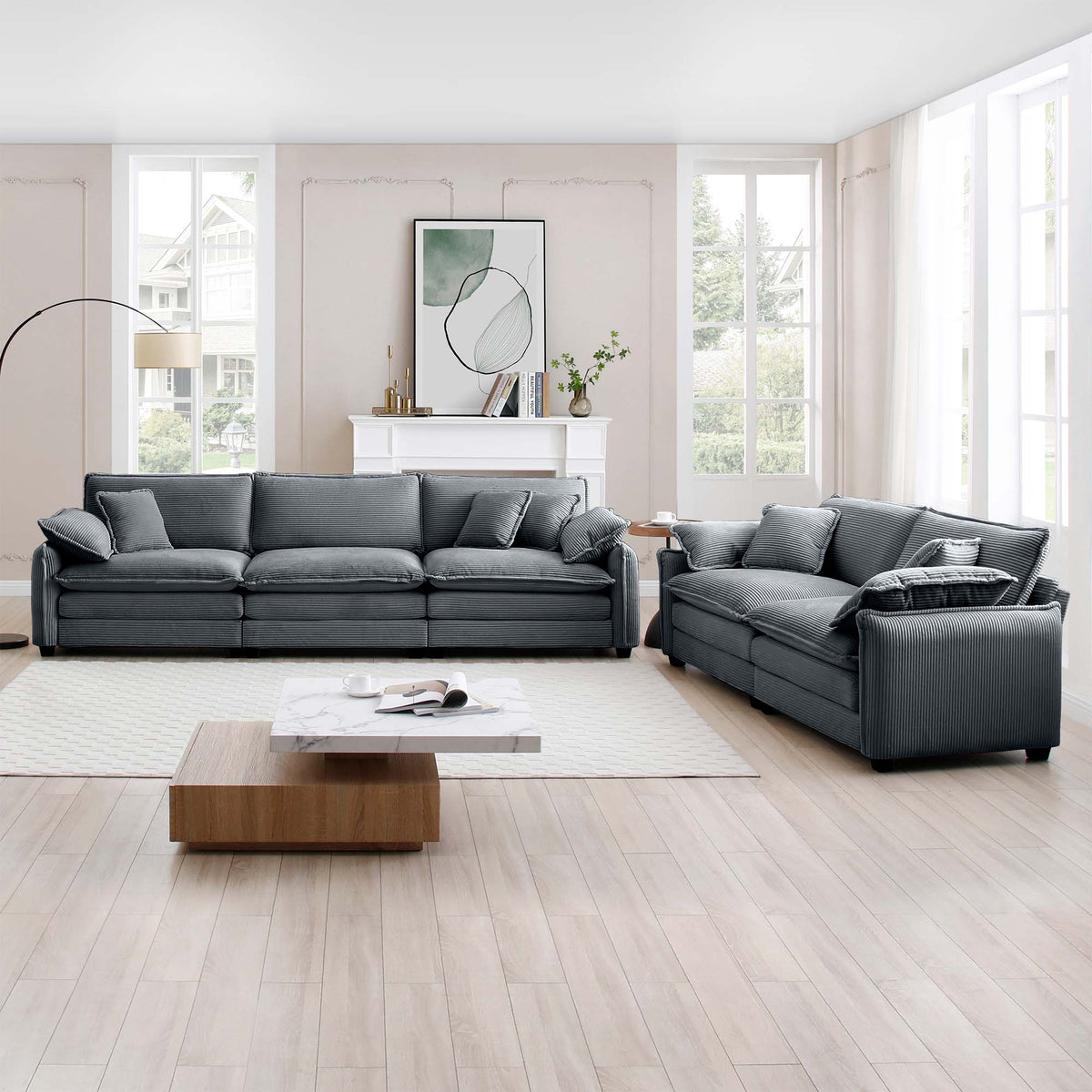 Family Sofa Set Deep Seat Sofa with Corduroy Comfort