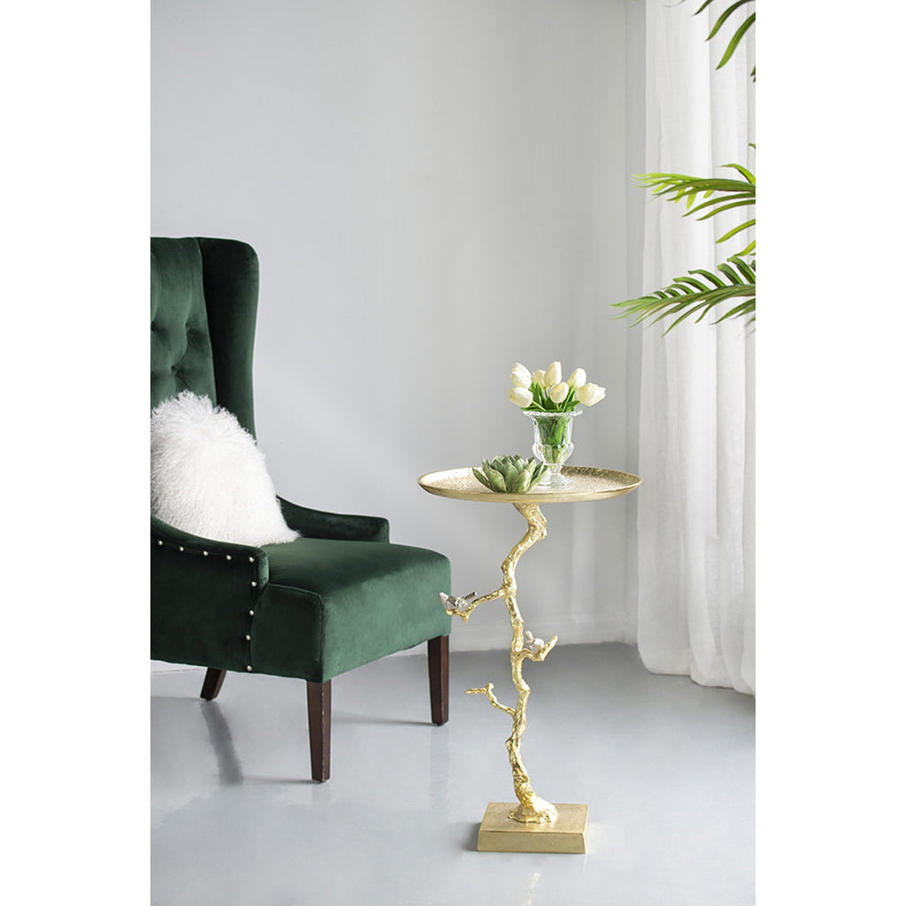 Contemporary Shiny Side Table with Tree Branch Design - Gold