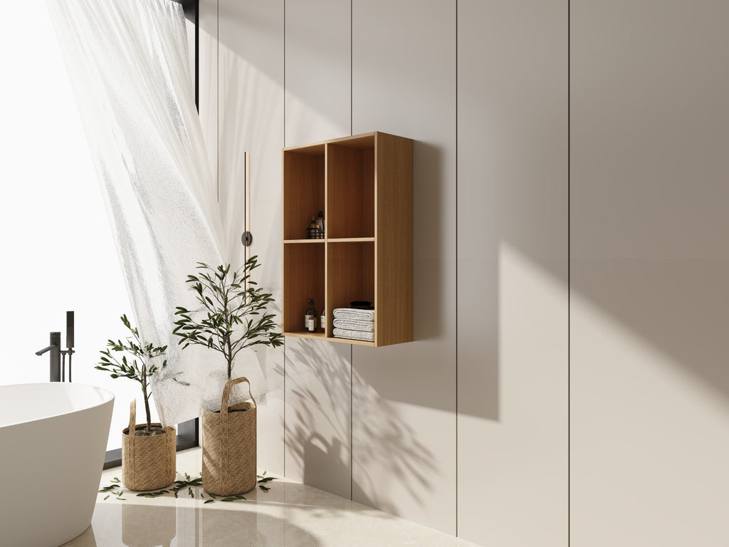 24 Inch Wall Mounted Storage Shelf with Plywood Construction - Oak