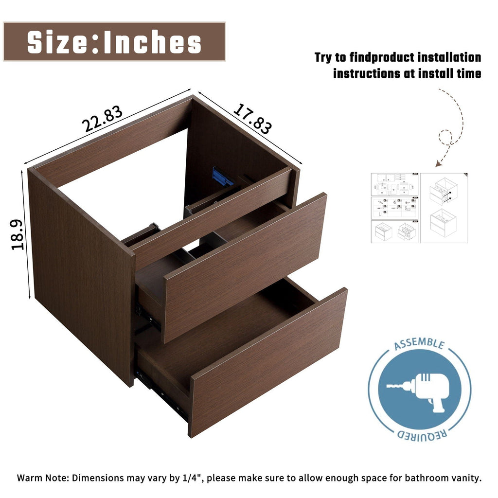 Bathroom Vanity with Wall Hang Storage and Porcelain Basin - Brown / White