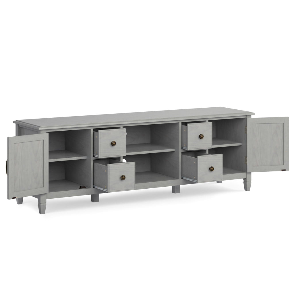 Wide Solid Wood TV Stand with Ample Storage - Dark Brown, White, Gray
