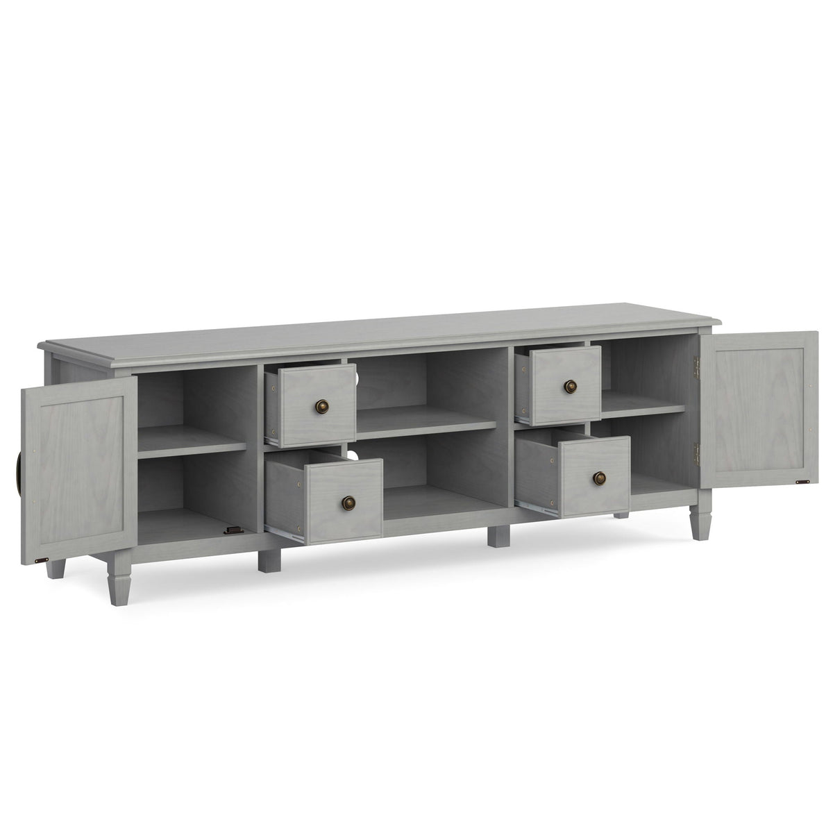 Wide Solid Wood TV Stand with Ample Storage - Dark Brown, White, Gray