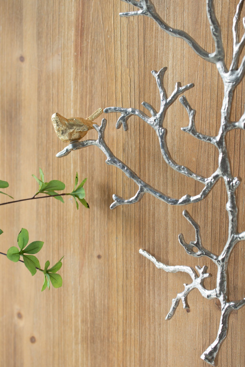Metal Branch Wall Sculptures with Bird Accents - Silver Multi