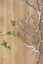 Metal Branch Wall Sculptures with Bird Accents - Silver Multi