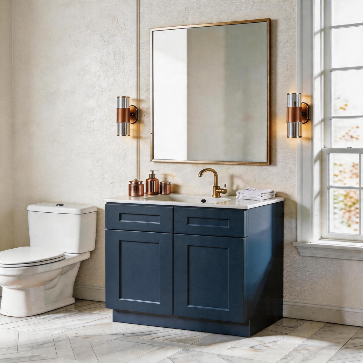 Shaker RTA 33" Kitchen Sink Base Cabinet with Double Doors - Navy Blue