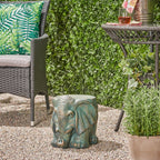 Elephant Garden Stool with Distressed Copper Patina Finish - Outdoor Accent Table