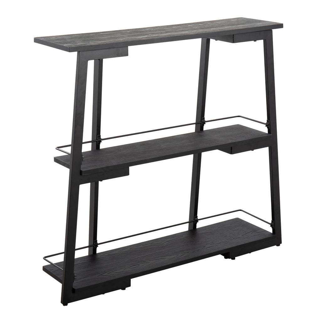 Industrial Bookcase with Black Bamboo & Steel Frame - Black