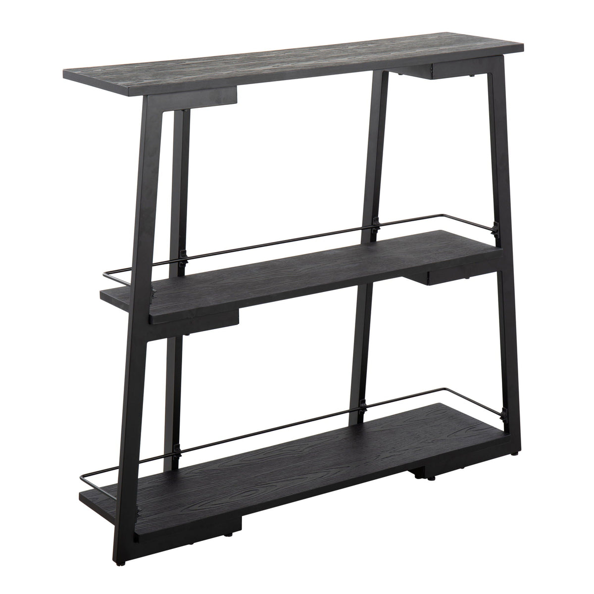 Industrial Bookcase with Black Bamboo & Steel Frame - Black
