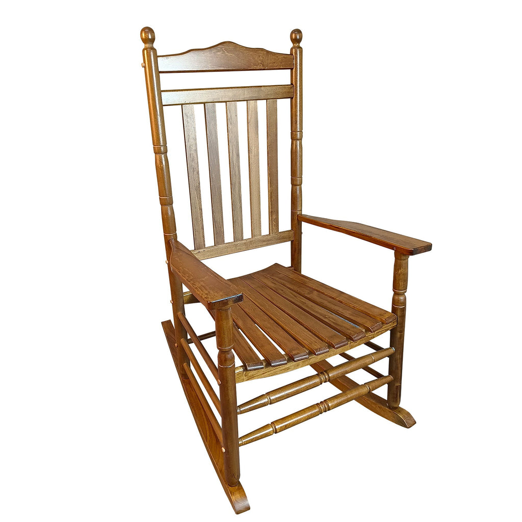 Balcony Porch Adult Rocking Chair with Solid Hardwood Frame - Available in Brown, Oak, or White