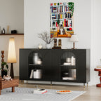 Lacquered Wooden Sideboard with 4 Glass Doors - Black