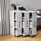 3 Tier Bookcase with Slide Out Doors and Wheels - White