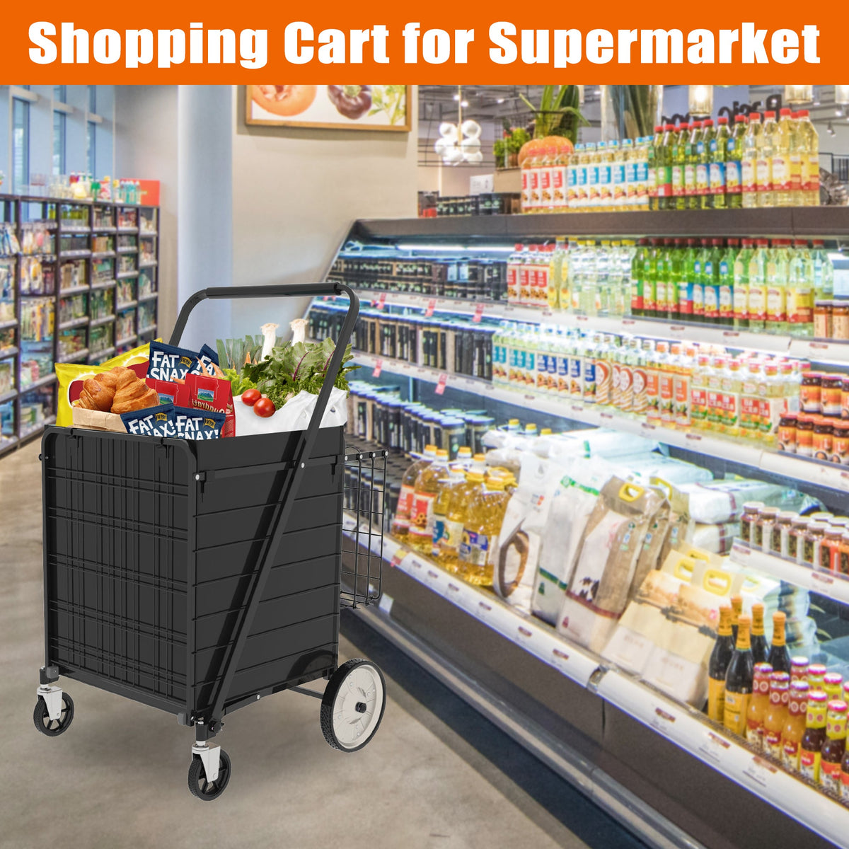 Bigger Super Jumbo Shopping Cart with Foldable Metal Frame - Metal