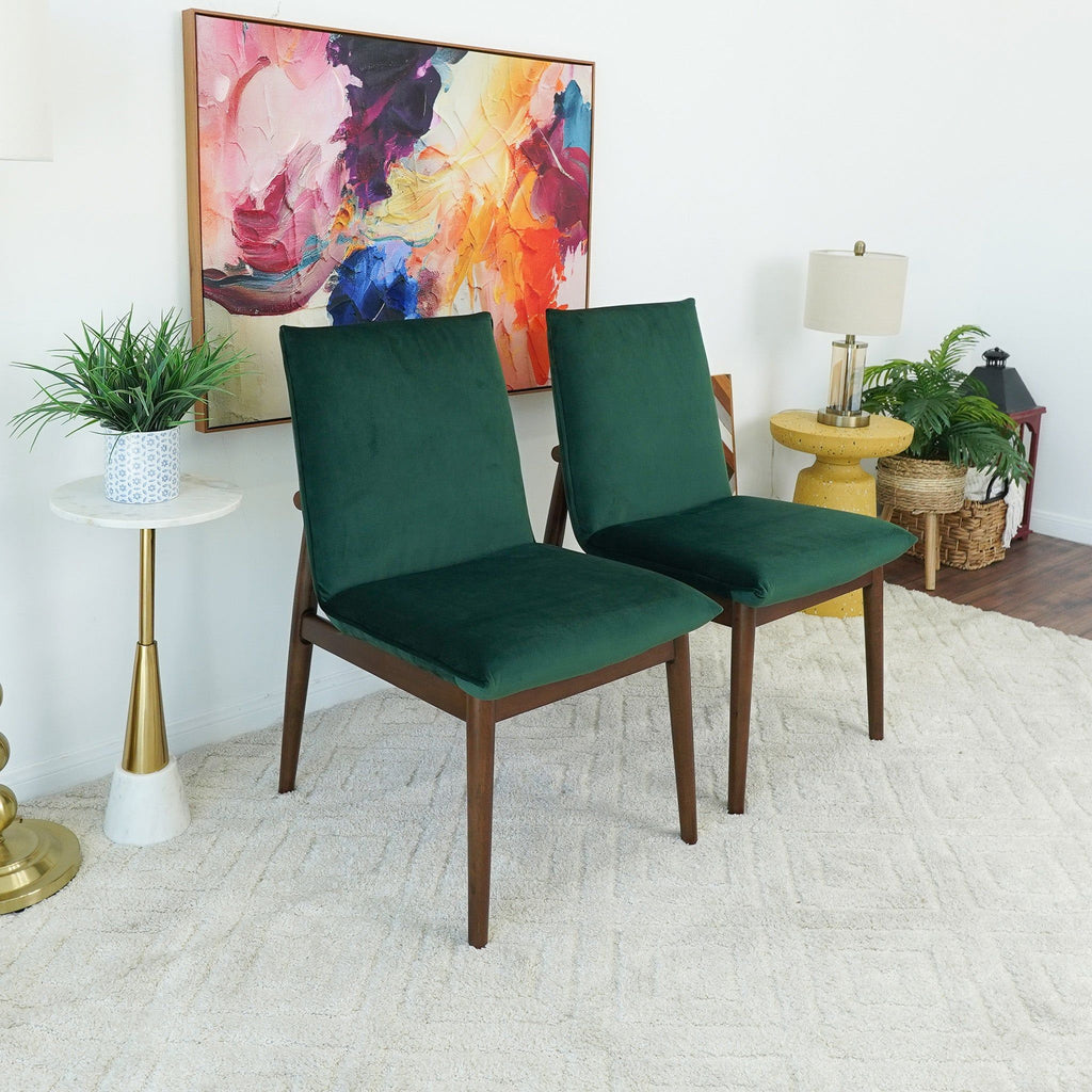 Monza Contemporary Dining Chair Set with Solid Wood Frame - Beige or Dark Green