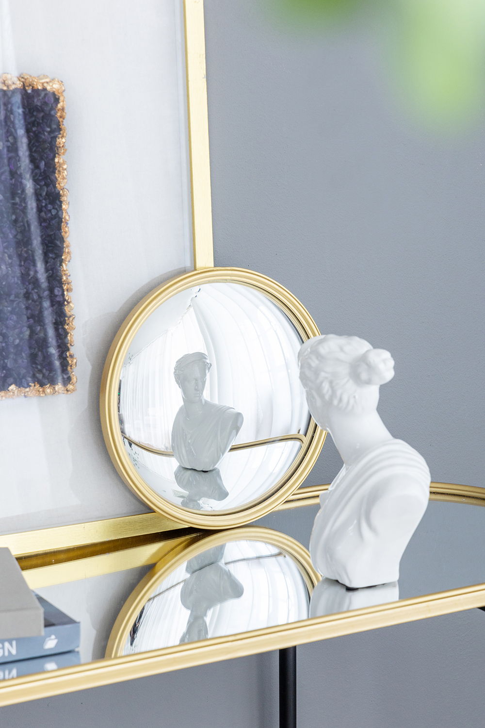 Round Mirror with Iron Frame - Gray