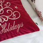 Red Velvet Holiday Pillow with Gold Embroidery - Red
