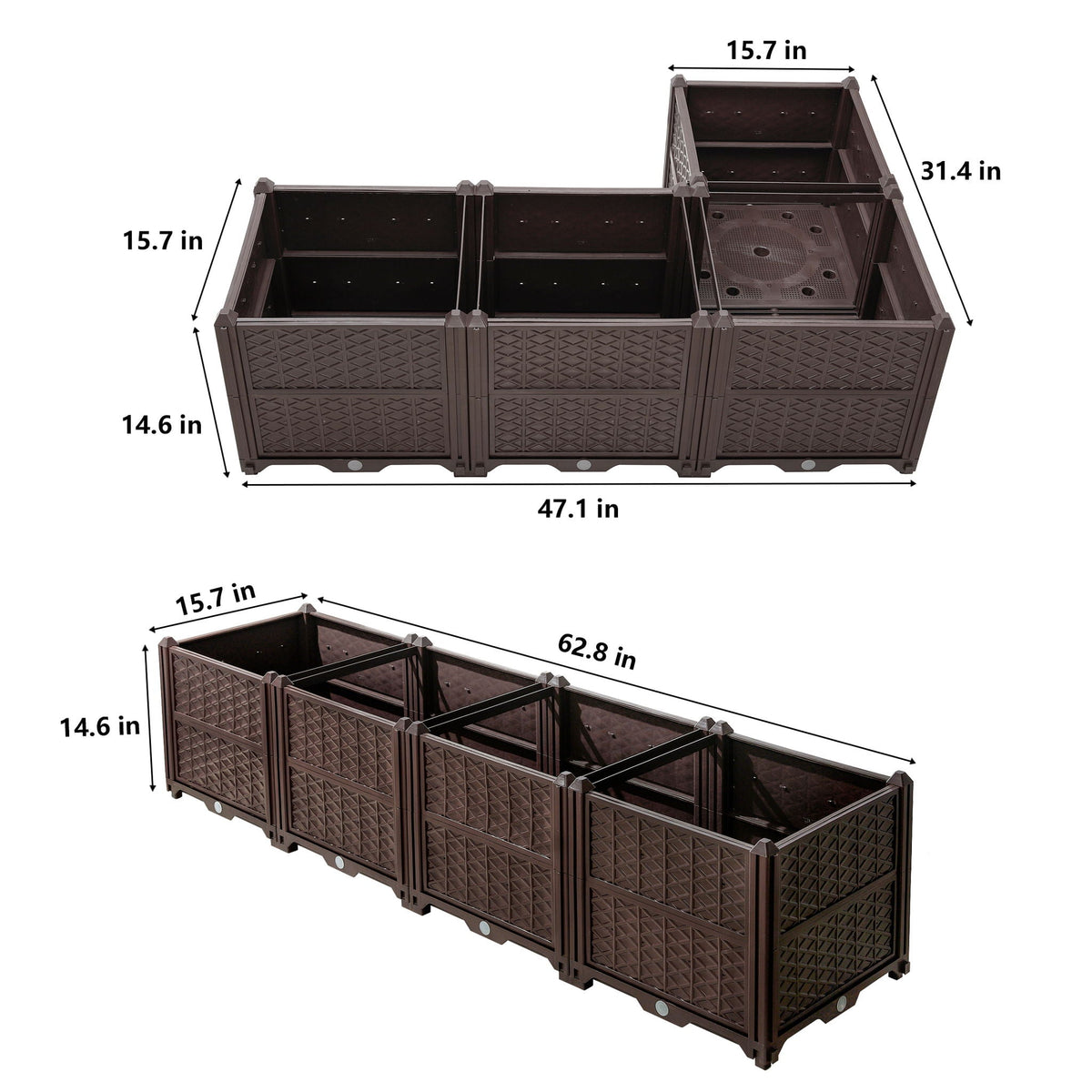Rectangular Plastic Planting Box Kit with Water Barrier - Coffee