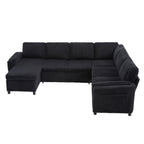 Convertible U-Shaped Sectional Sofa Bed with USB Ports and Storage – Black, Dark Gray, Blue