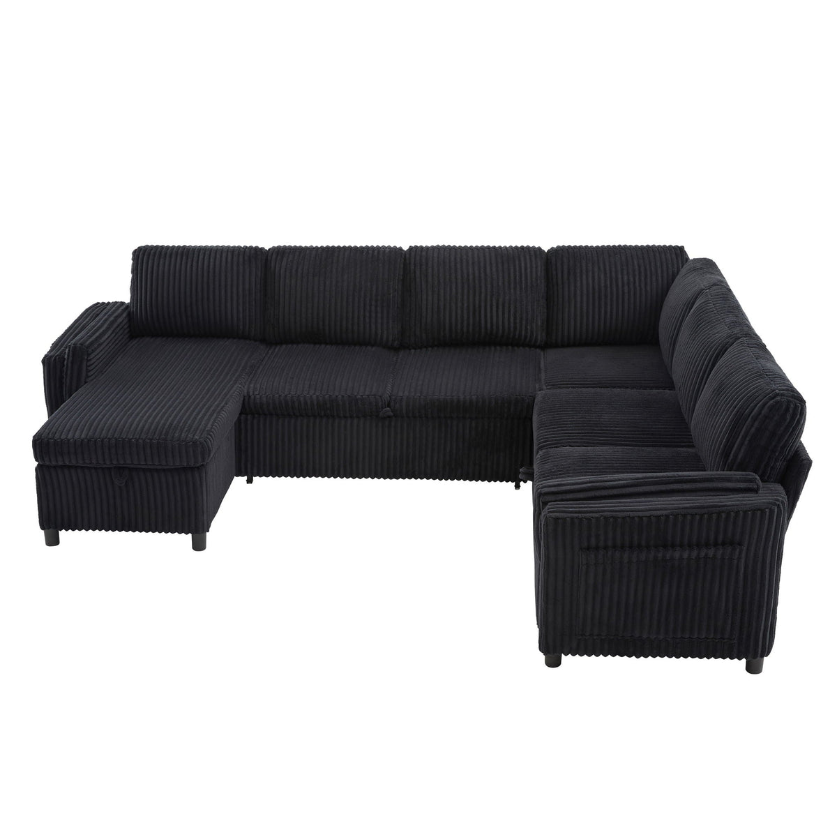 Convertible U-Shaped Sectional Sofa Bed with USB Ports and Storage – Black, Dark Gray, Blue