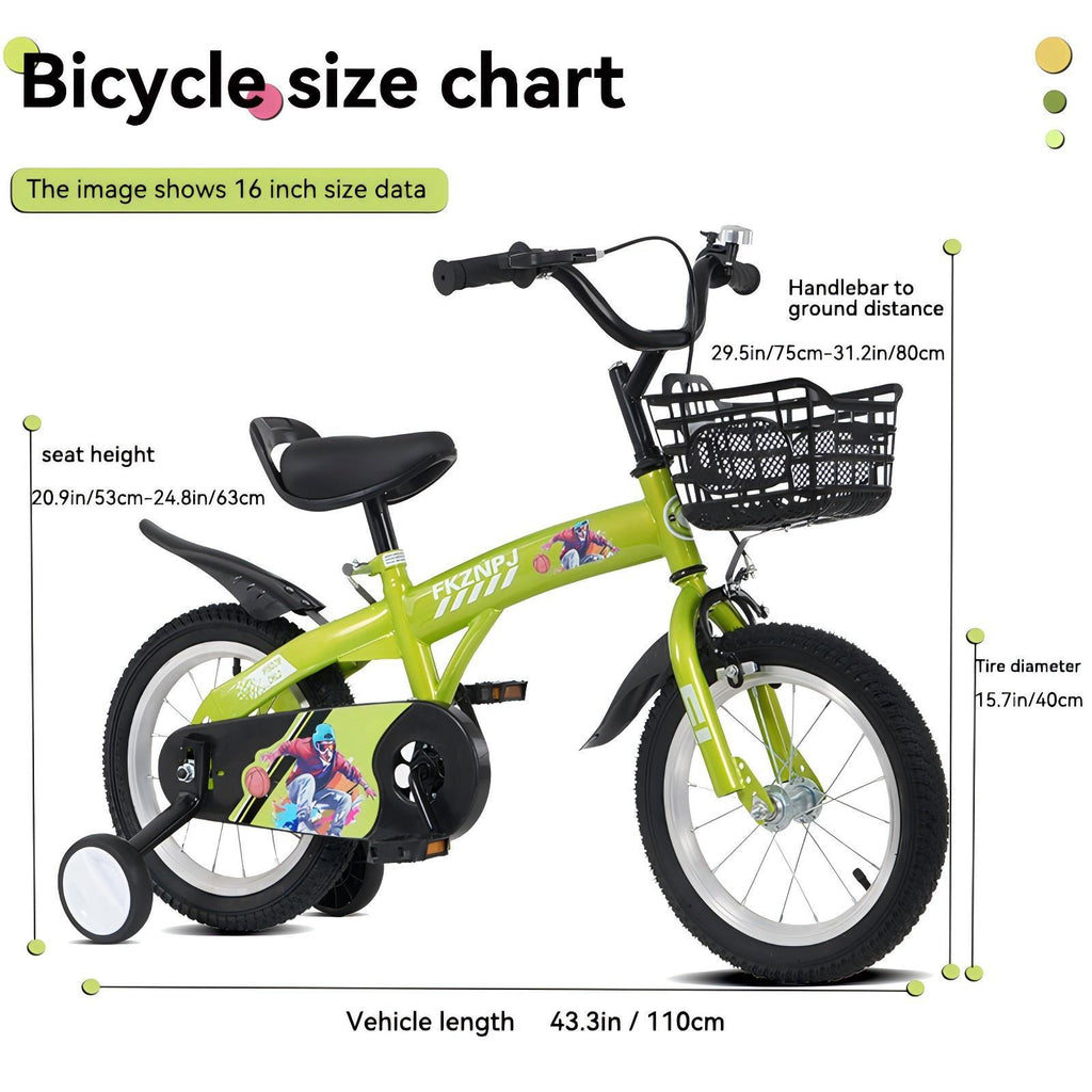 16-Inch Sporty Kids Cruiser Bike with Training Wheels - Green or Pink