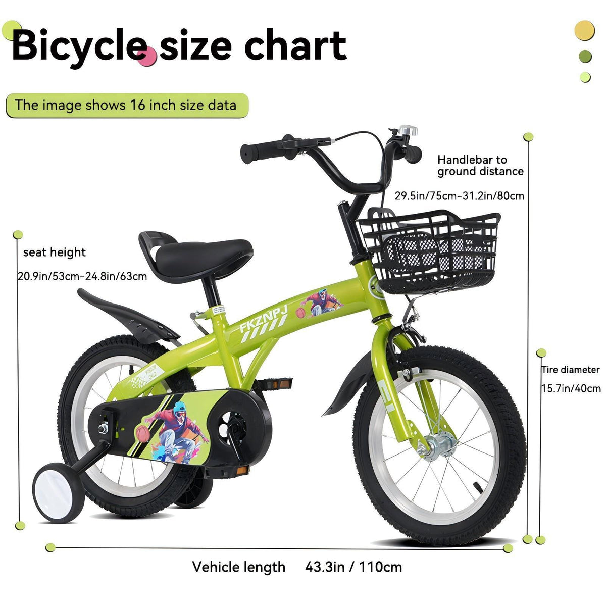 16-Inch Sporty Kids Cruiser Bike with Training Wheels - Green or Pink