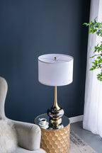D15x29 Table Lamp with Glass Drum Shade – Aluminum Base