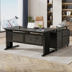 L-Shaped Executive Desk with File Cabinet and Storage Drawers - Light Brown or Dark Gray