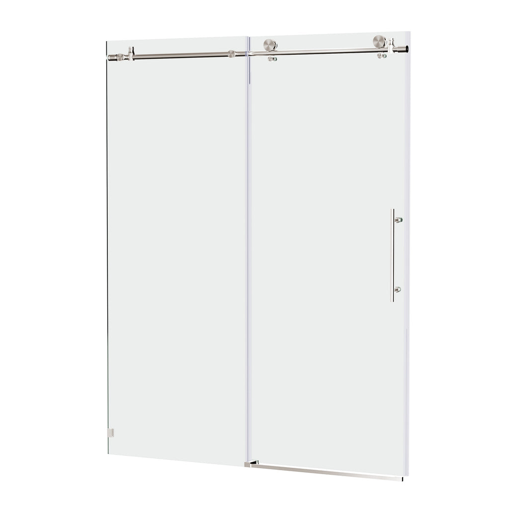 Frameless Sliding Shower Door with Tempered Glass - Brushed Nickel