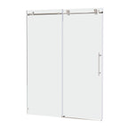 Frameless Sliding Shower Door with Tempered Glass - Brushed Nickel