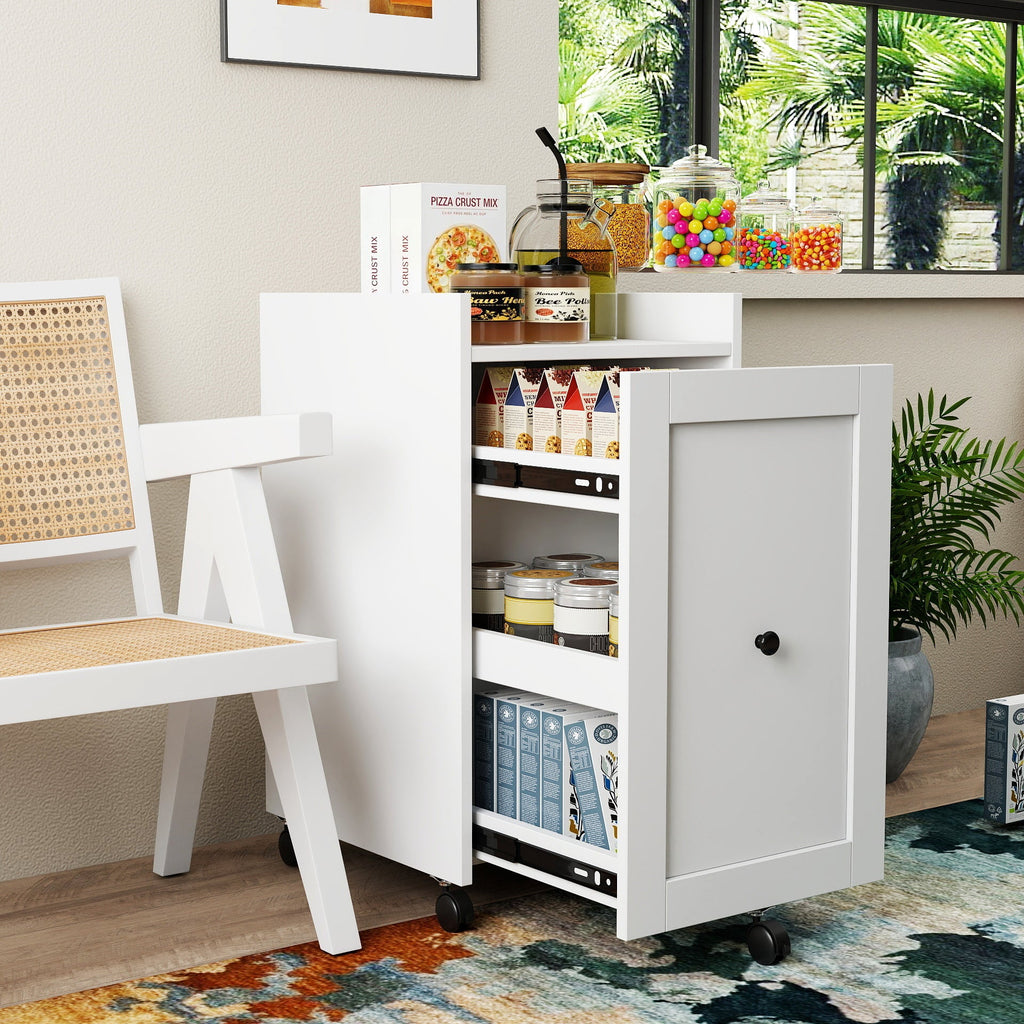 Sliding Snack Cabinet Organizer with Wheels - Particle Board