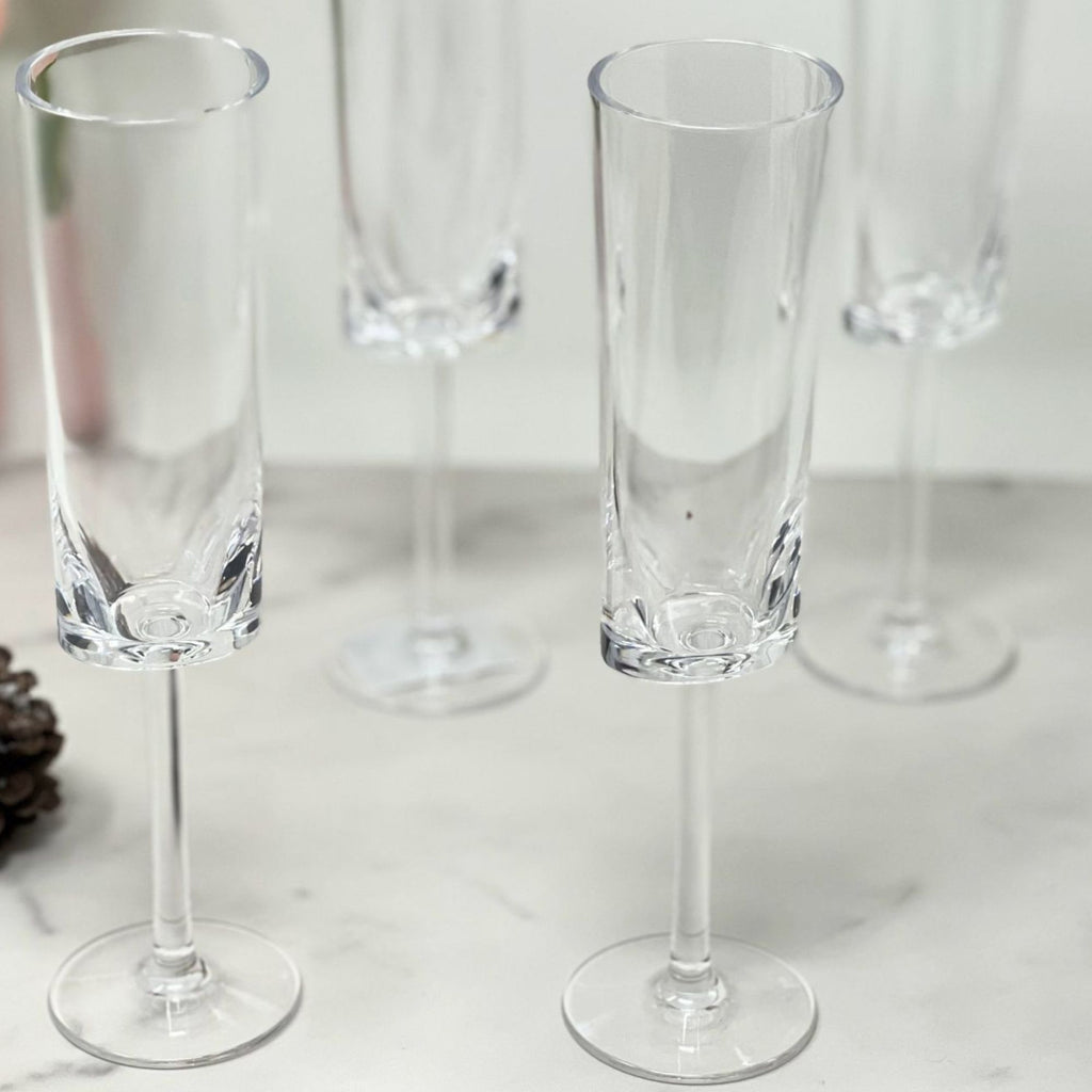 Oval Halo Unbreakable Plastic Champagne Flutes with Acrylic Construction - Clear