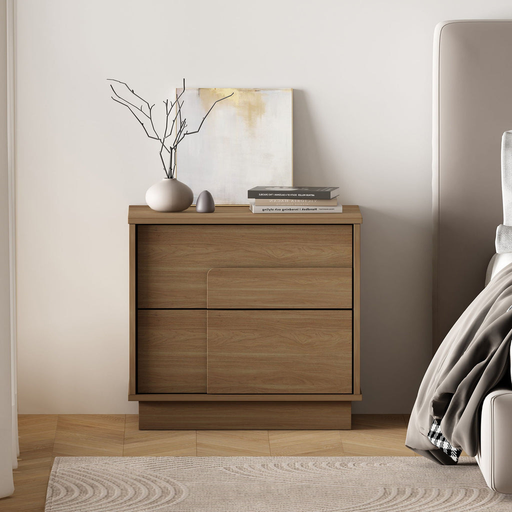 Modern Nightstand with Push to Open Drawers - Dark Gray, Dark Brown, or Light Brown