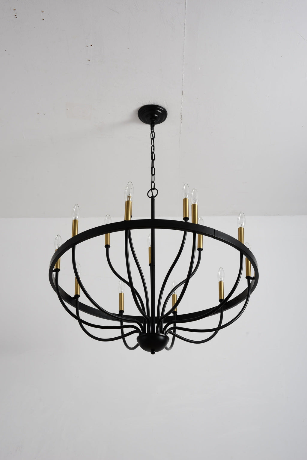 18-Light Industrial Iron Candle Chandelier with Adjustable Height - Gold & Black