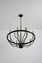 18-Light Industrial Iron Candle Chandelier with Adjustable Height - Gold & Black