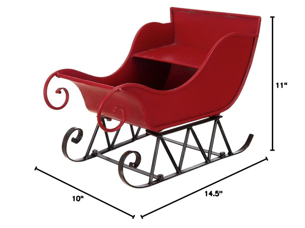 Red Iron Christmas Santa Sleigh Decoration with Durable Iron Construction