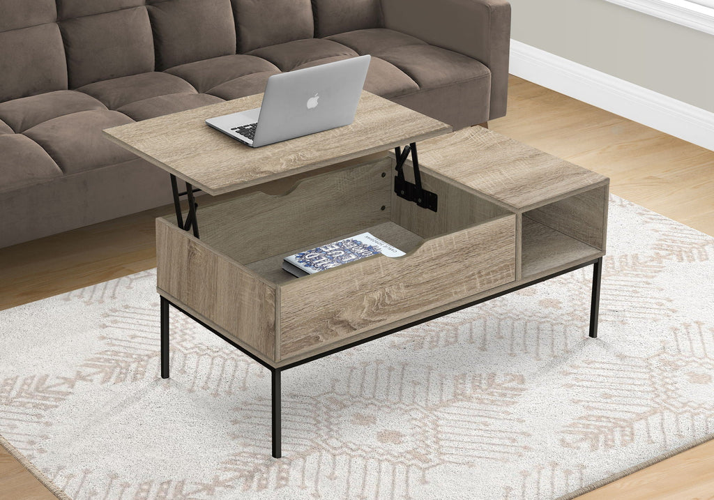 Lift-Top Coffee Table with Hidden Storage - Light Brown or Gray