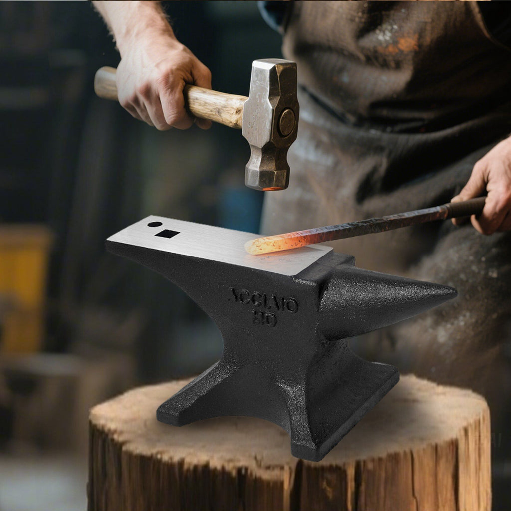 Cast Steel Single Horn Anvil with Polished Surface - Black