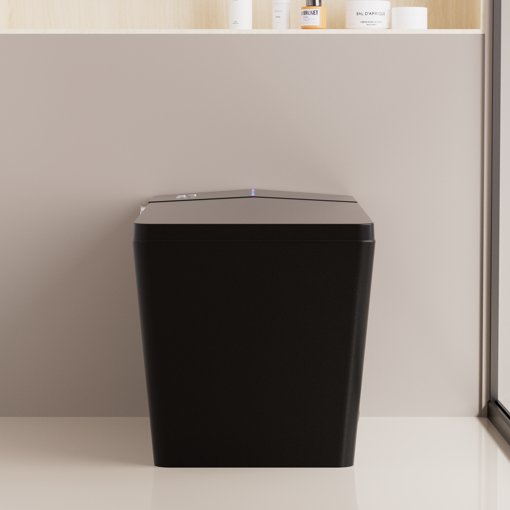 Black Square Smart Toilet with Built-in Tank and Remote Control - Matte Black