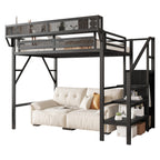Twin Size Loft Bed with Stairs and Storage Shelves