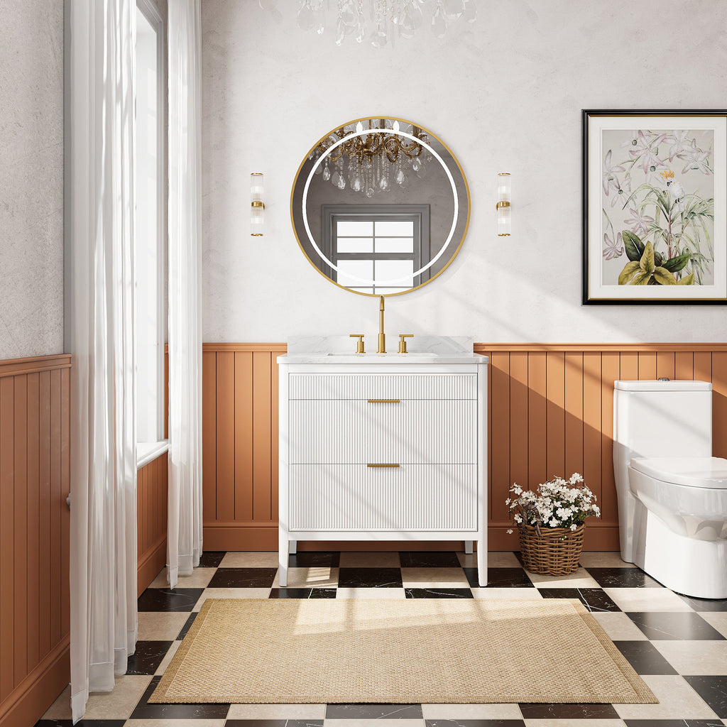 Fully Assembled 36'' Bathroom Vanity with Carrara Stone Top - White