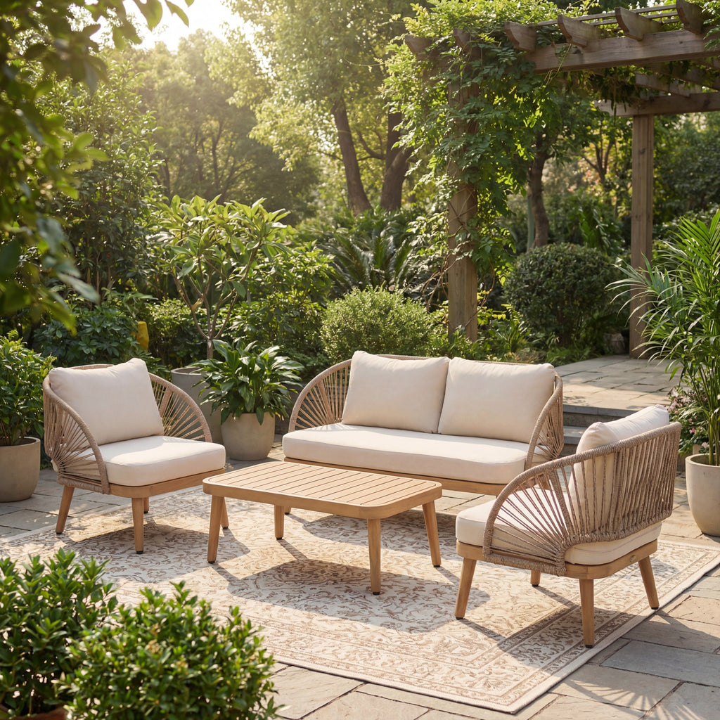Acacia Wood Patio Seating Set with Rope Accents - 4-Piece
