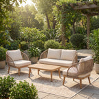 Acacia Wood Patio Seating Set with Rope Accents - 4-Piece