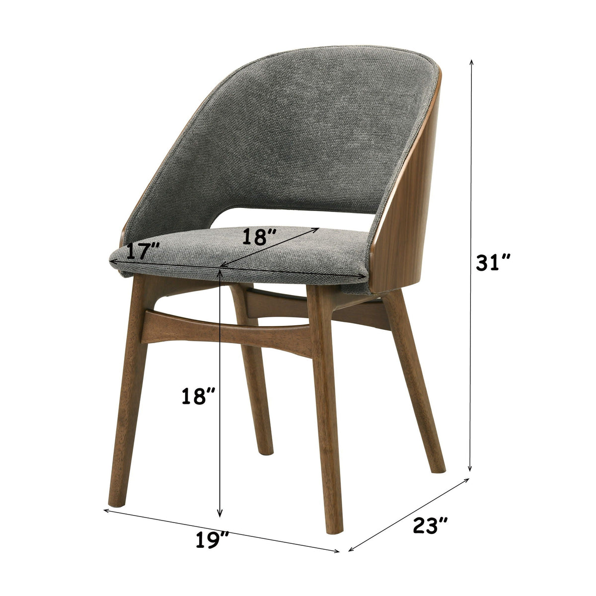 Gray Walnut Side Chair Set with Padded Cushion - Set of 2