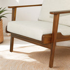 Genuine Lounge Chair with Solid Wood Frame - Beige, Green, Light Blue